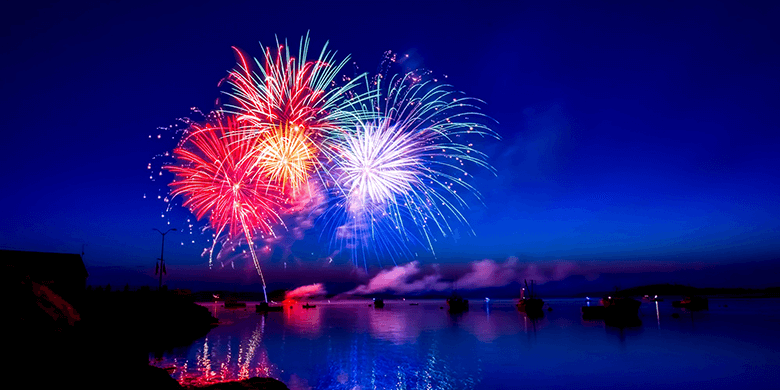 Fireworks over a harbour