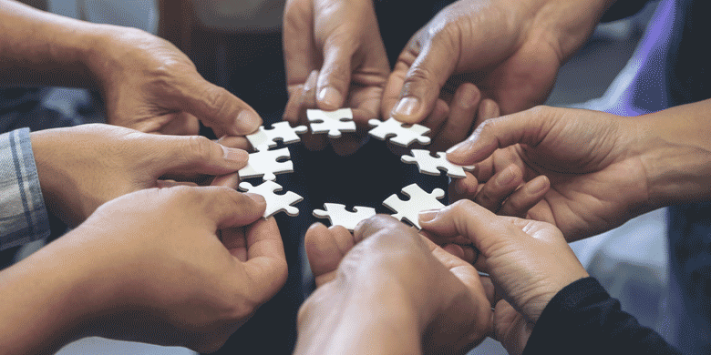 holding pieces of jigsaw puzzles